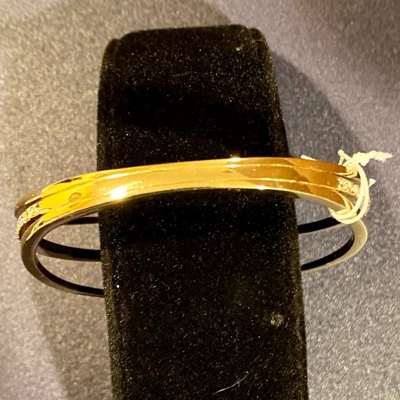 BCBGenerations Gold Tone Cuff Bracelet with Set In Clear Rhinestones - Picture 3 of 10